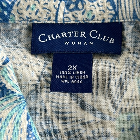 100% Linen Women’s Charter Club Blue, Aqua & White Floral Jacket size 2XL NWT - Picture 3 of 9